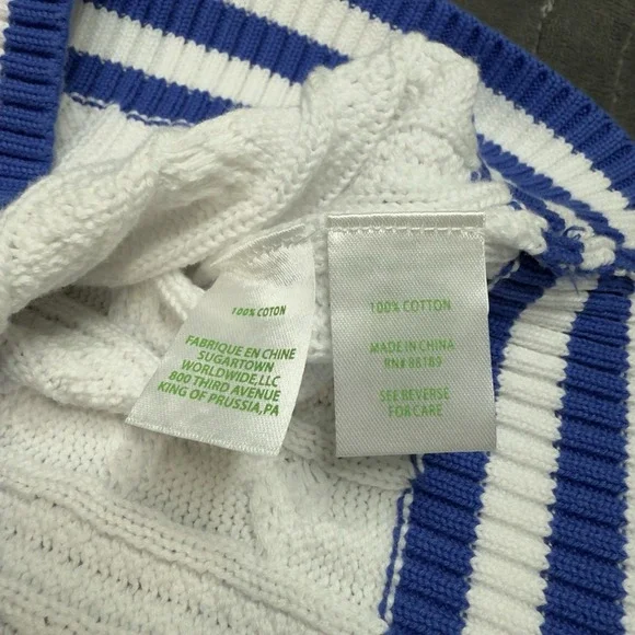Lilly Pulitzer Women M Suzette Cable Knit Sweater White Blue Golf Tennis Preppy - Picture 8 of 8